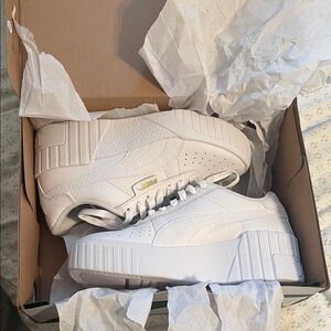 Puma White Platform Sneakers with Subtle Gold Accent